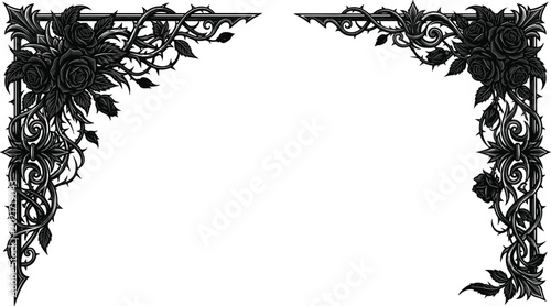 Photos Dark gothic vintage corner frames set with black roses thorns and ornate baroque
