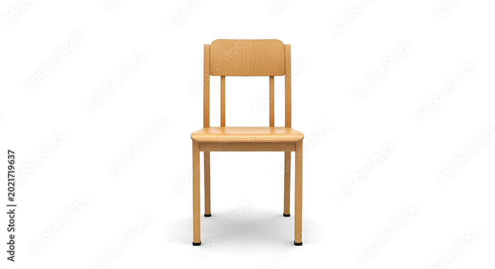 Fototapeta premium A wooden chair sits alone on a plain surface indoors.