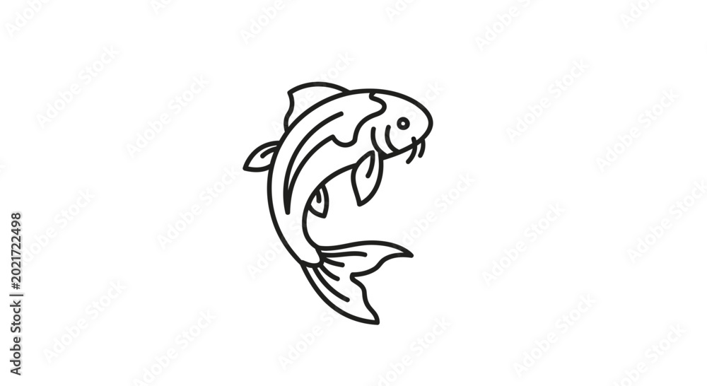 Fototapeta premium Minimalist Koi Fish Outline Illustration - Simple Japanese Carp Line Art