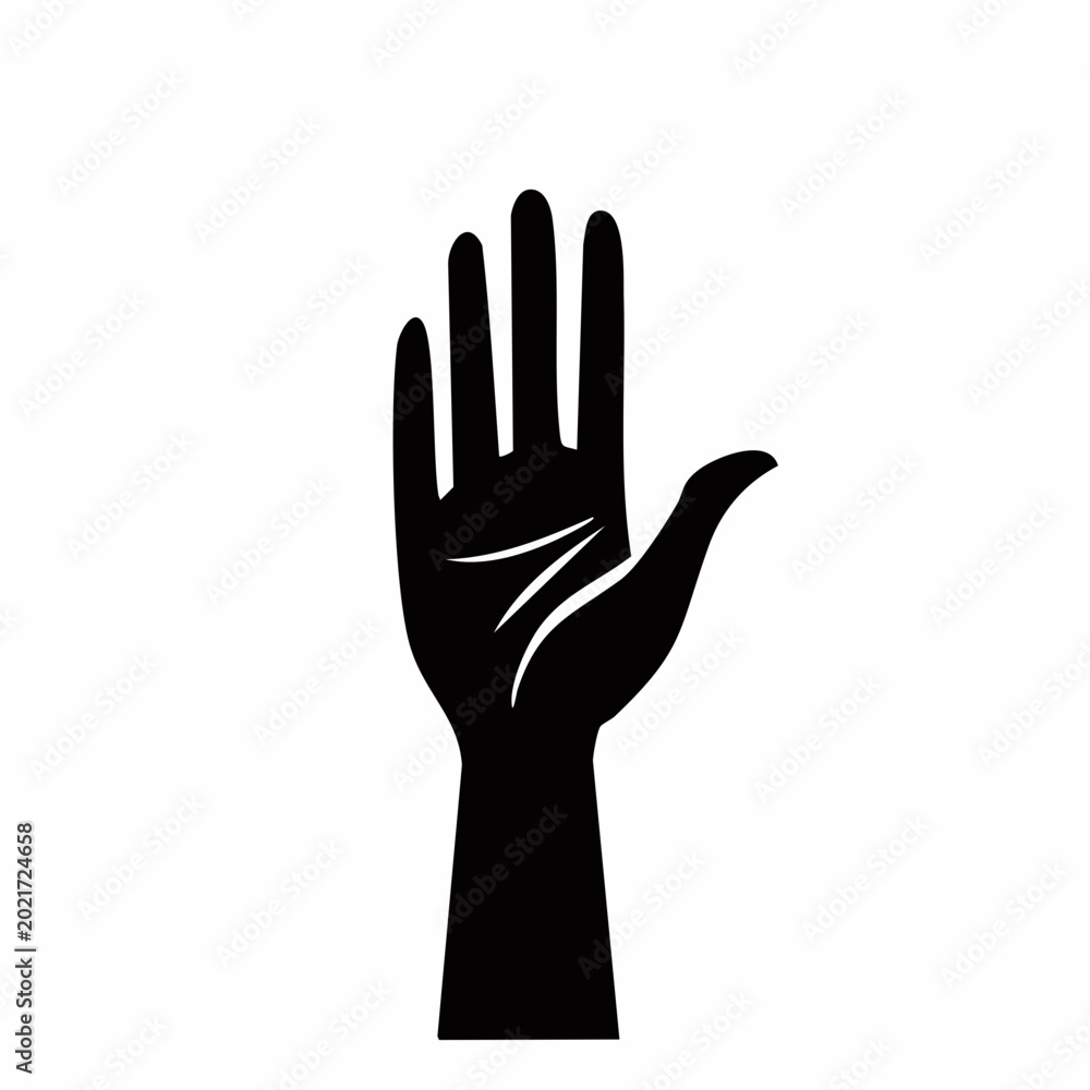 Fototapeta premium Black Silhouette of a Raised Hand with Open Palm