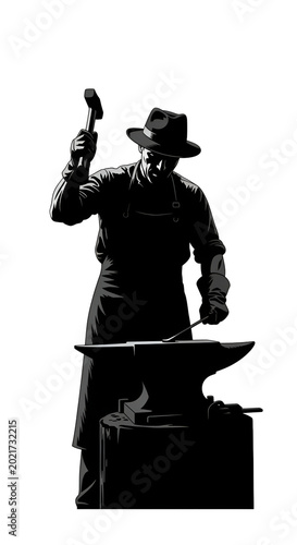 Blacksmith Working Anvil Hammer Forge Isolated Silhouette