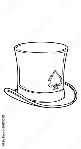 Black Top Hat with Spade Symbol Isolated Transparent Background