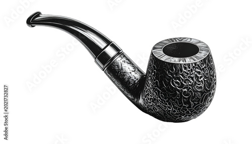 Black Tobacco Pipe Isolated On White Background Realistic Vintage Style