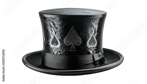 Black Top Hat with Spades Isolated Transparent Background Realistic Photo