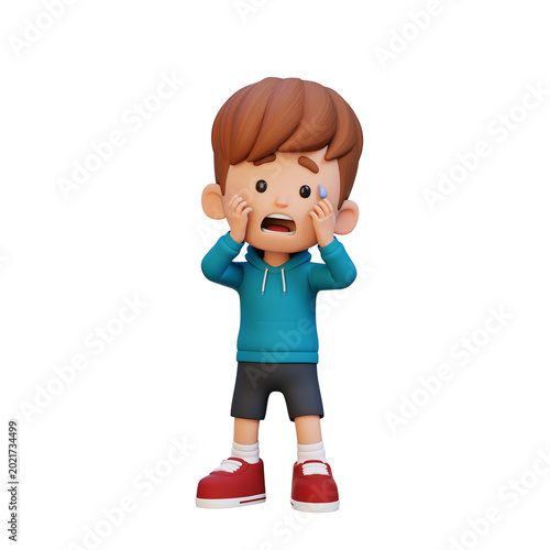 Foto 3D Cartoon Boy shocked with wide eyes strong surprise and disbelief concept