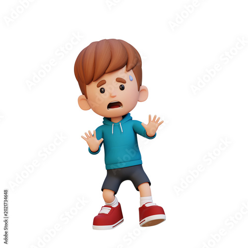 фотографія 3D Cartoon Boy panicking overwhelmed emotion and urgent reaction concept