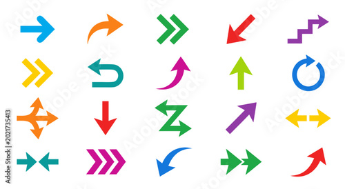 Set of 16 colorful flat directional arrows in various styles and angles Free Download Set of 16 colorful flat directional arrows in various styles and angles - GFXLoad