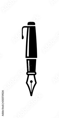 Minimalist Black Fountain Pen with Nib Illustration
