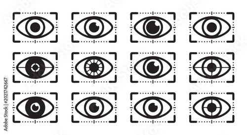 Photos Set of focus vision eye icons with frames for scanning tools.