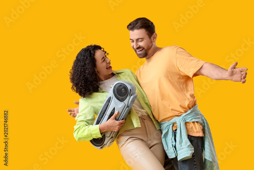 Young couple with boombox l...