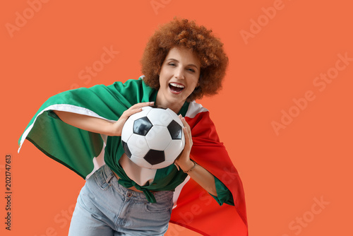 Female soccer fan with Ital...