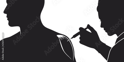 Tableau sur toile silhouette of a nurse injecting a needle into a patient's shoulder