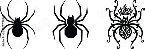 Foto Stylized spider silhouette collection featuring realistic, geometric, and orname