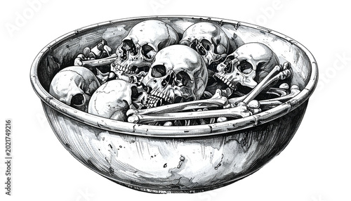 Bowl of Skulls Illustration