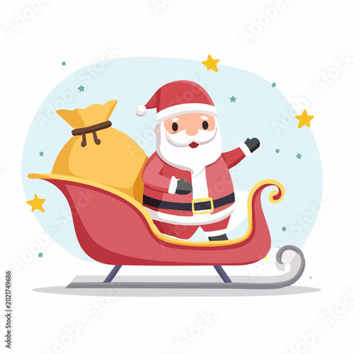Santa Claus in Sleigh with Gift Bag
