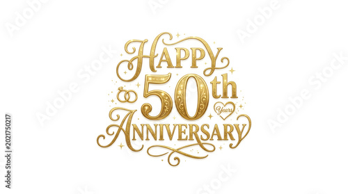 Elegant Golden Happy 50th Anniversary Calligraphy Design