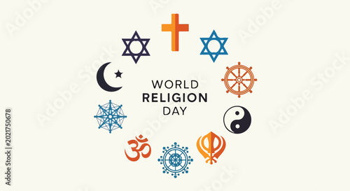 Fotografie A collection of religious symbols for World Religion Day