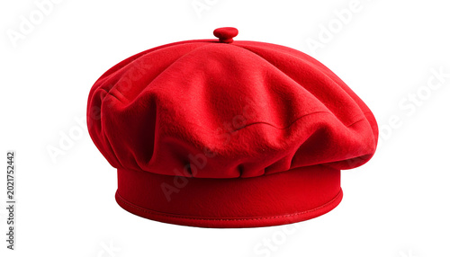 Bright Red Beret Hat French Style Fashion Accessory Isolated