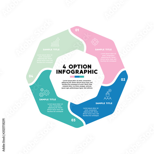 Vector octagonal infographic with 4 step circle options for business presentations or reports. eps vector