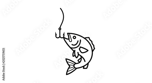 Fishing Hook Catches Fish Outline Icon