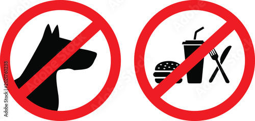 Obraz na płótnie set of two prohibition signs, clearly indicating no pets and no food or drinks p