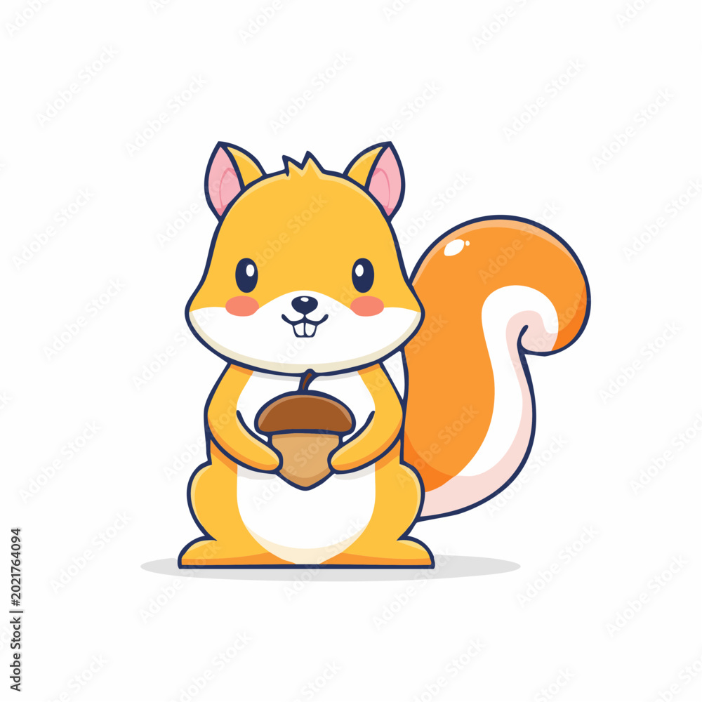 Obraz premium Cute Cartoon Squirrel Holding an Acorn