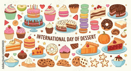 A colorful illustration of assorted desserts
