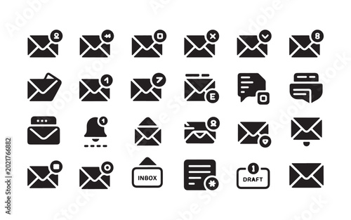 Tableau sur toile Email and communication icons with notifications and message status on white