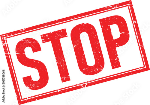 Red Distressed Stop Rubber Stamp with Border on a Transparent Background