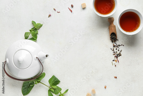 Frame made of tea pot, cups...
