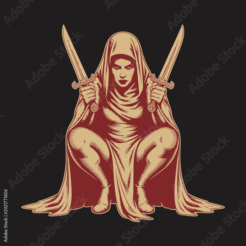 Photos Warrior woman with two swords.