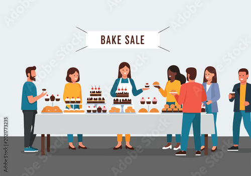 Tablou pe pânză A colorful illustration of people buying baked goods