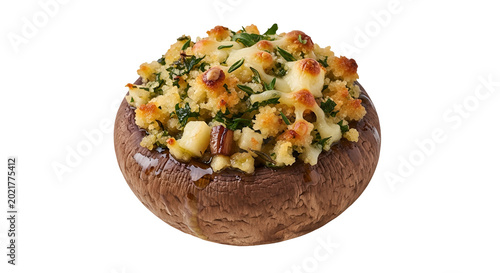 Delicious Stuffed Mushroom Isolated Transparent Background Realistic Photo
