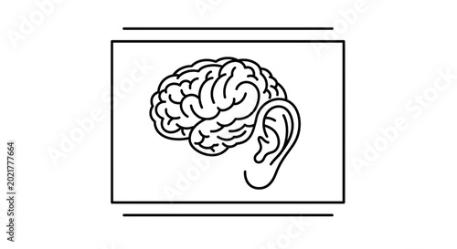 Brain and Ear Icon: Auditory Perception, Hearing, and Cognitive Processing Concept