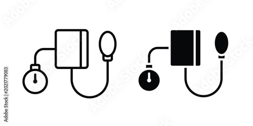 Blood pressure meter icon outlined. Black clipart icons set