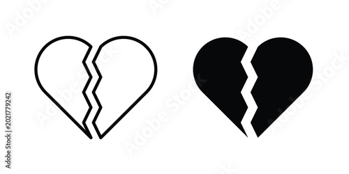 Tablou pe pânză Broken heart icon outlined. Black clipart icons set