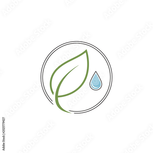 Green Leaf and Water Drop Emblem for Eco-Friendly Concepts