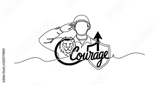 Fotografie Soldier Saluting with Lion Head and Shield of Courage Symbol