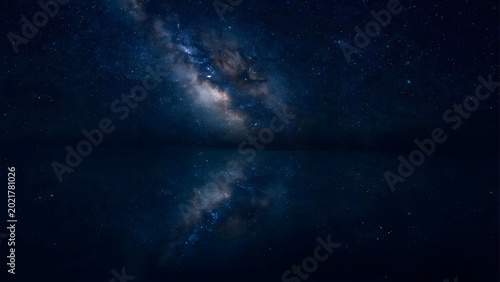 Majestic Milky Way Galaxy Reflected on Still Dark Water at Night