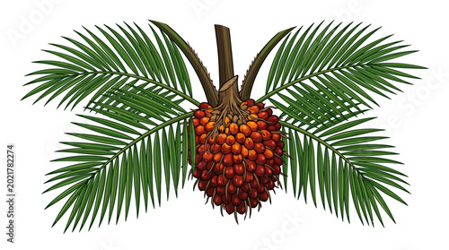 Schilderij op canvas Palm Tree Fruit and Green Leaves.