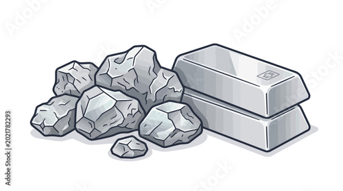 Foto Silver bars and precious metal ores.