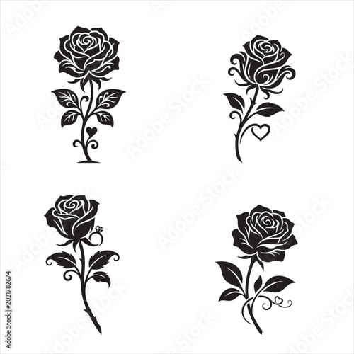 Elegant Romantic Rose Silhouette Vector
