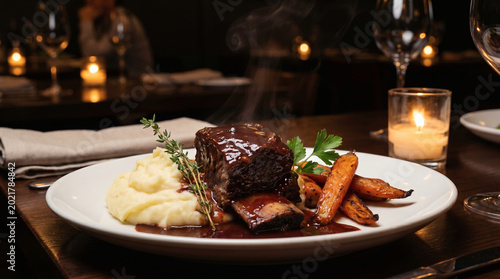 Gourmet Braised Short Rib with Creamy Mashed Potatoes and Carrots