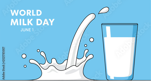 A glass of milk with splashing milk on World Milk Day