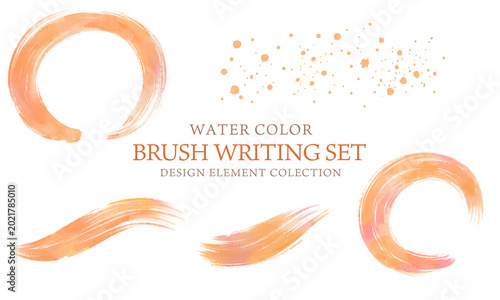 Orange Watercolor Brush Stroke and Circle Brush Texture Set with Ink Splash Elements