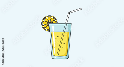 A glass of yellow lemonade with a straw