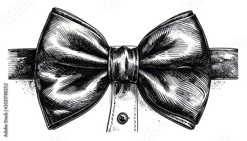 Elegant Black Bow Tie On White Shirt Isolated Vintage Illustration