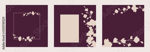 Quadro su tela Floral botanical background with a set of minimalist frames and copy space