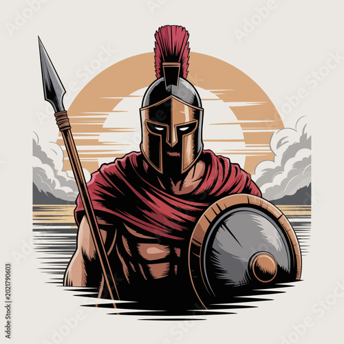 Quadro su tela Ancient Greek Warrior Wearing Armor.