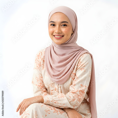 Asian Muslim Woman Spring Hijab Beauty Portrait Isolated